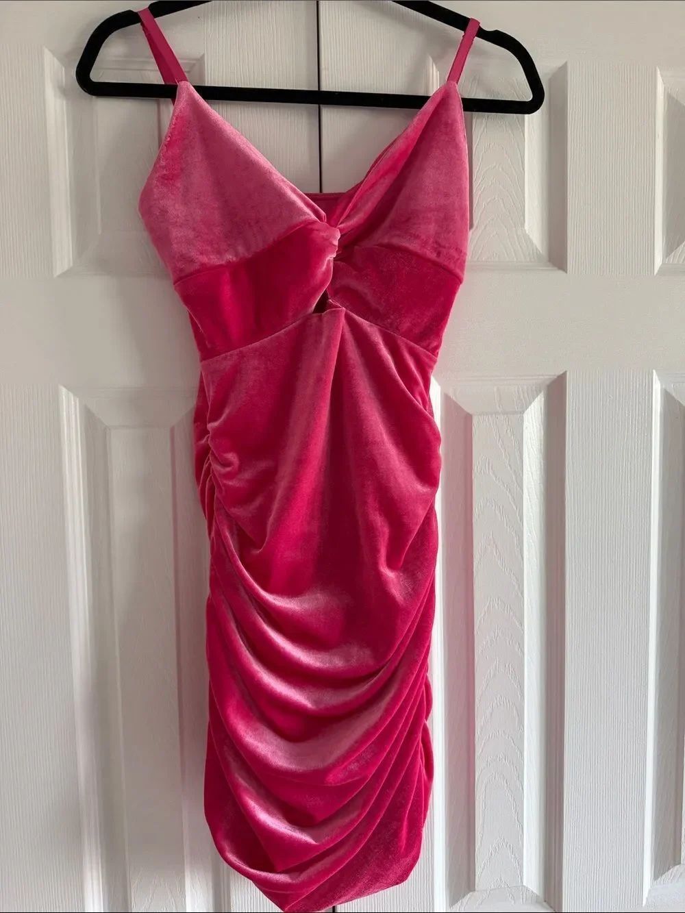Katie J NYC Pink Velvet Slip Dress Ruched Cut Out Adjustable Straps Jr. Medium